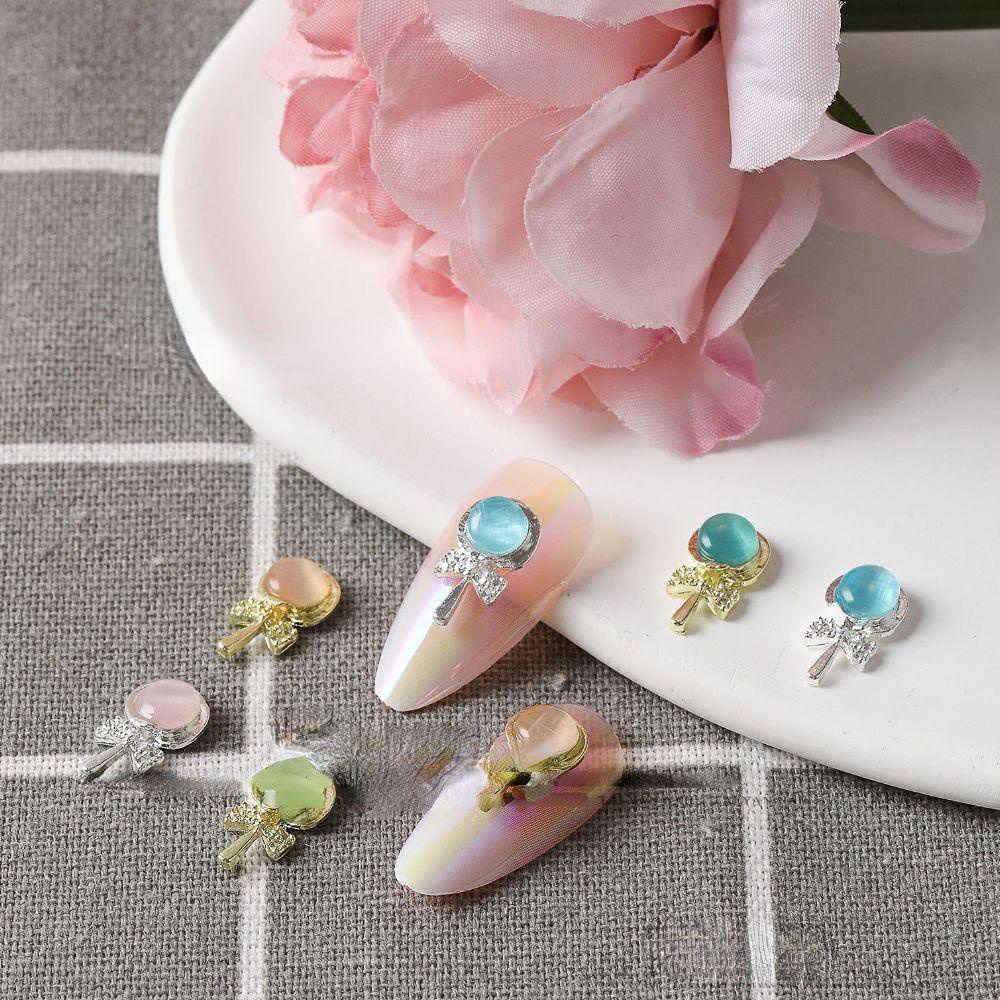 AUGUSTINA Agustina Paku Charms Ikatan Simpul Peri Kuku Kecantikan Kuku Rhinestones Kuku Salon Cat Eye 3D Dekorasi Kuku