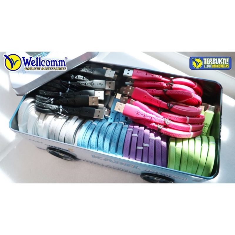 Kabel data Micro USB V8 Android WELLCOMM BIS support fast charging pengisian daya cepat 3A welcome termurah