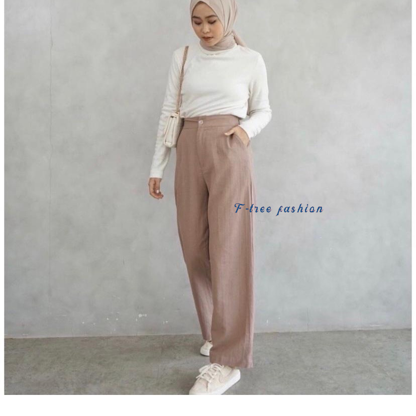 {F TREE}kulot higwaist celana anti kusut-loose pants trousers wanita-celana model korea