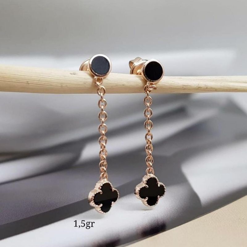 Anting anak dan dewasa emas asli black gold kadar 750 75% 16k rosegold diana love hati holo hollow panjang hitam