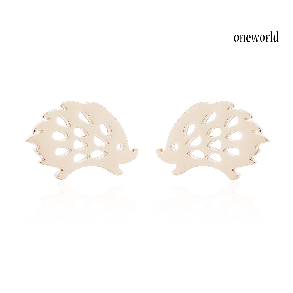 OW@ Stainless Steel Minimalist Hollow Hedgehog Women Stud Earrings Jewelry Gift