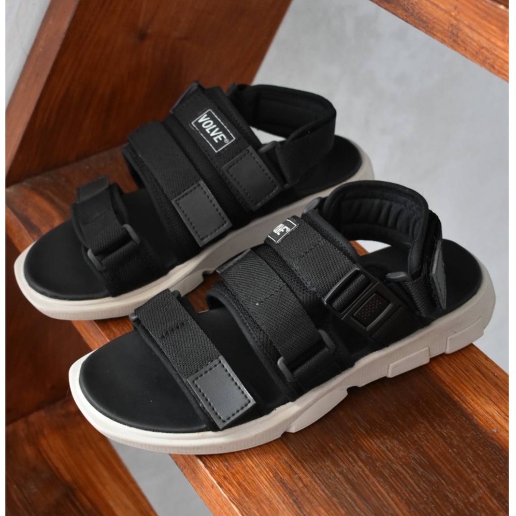 Spica Full Black | Sandal Gunung Original Kulit Santai Kasual Pria Lokal Sendal Footwear | FORIND x Volve