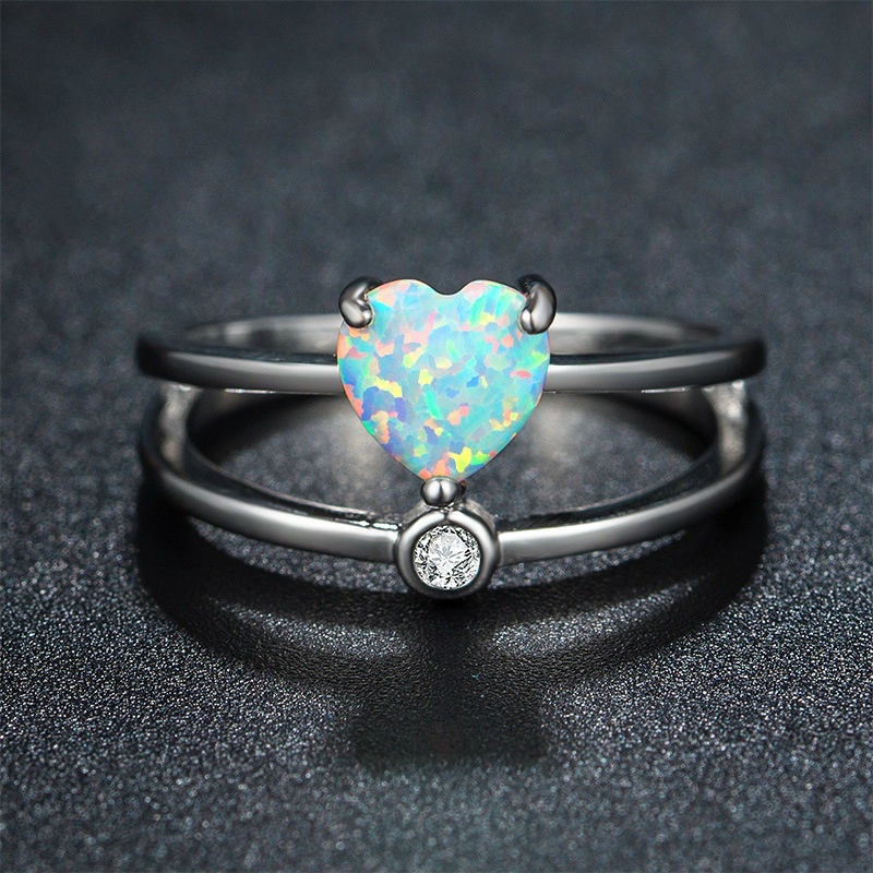 New jewelry heart-shaped glossy layered band effect opal ring