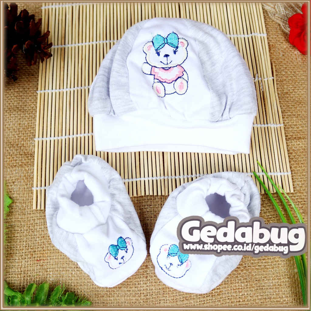 Topi Set Kaos Kaki Bayi Jack Cotton P7 - O7 / Topi Set Bermotif Lucu - gedabug