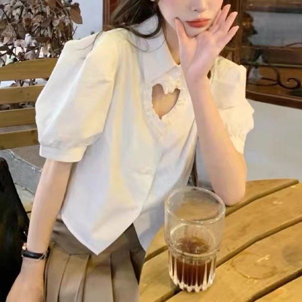 [✅BISA COD]  #Sisjuly# Kemeja berongga wanita baru, wanita cantik, tipis dan pendek, atasan angin kelompok, mahasiswi lenga