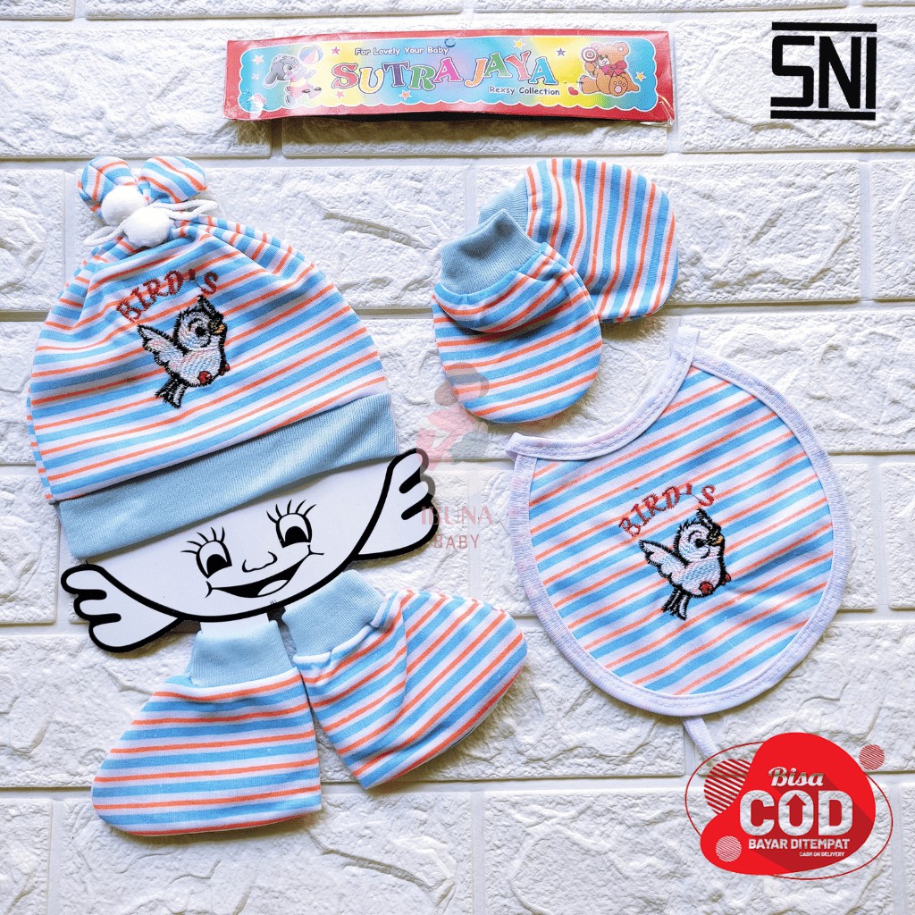 3 Set Kupluk Topi Bayi Bayi Baru Lahir /3 Pasang Sarung Tangan / 3 Pasang Sarung Kaki Komplit Motip Abjad Bayi Baru Lahir / Slaber Adai Bayi ( Kupluk + Kaos Tangan + Kaos Kaki + Slaber ) Meyriana Collection