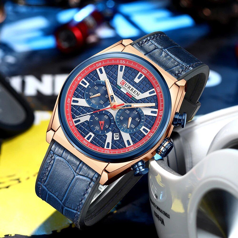 CURREN 8392 Jam Tangan Pria Tali Kulit Chronograph Luminous Hand WK-OS