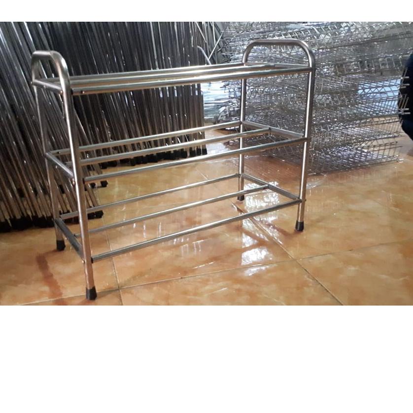 ⅎ rak sepatu stainless / rak sepatu besi / rak sepatu susun 3 ←