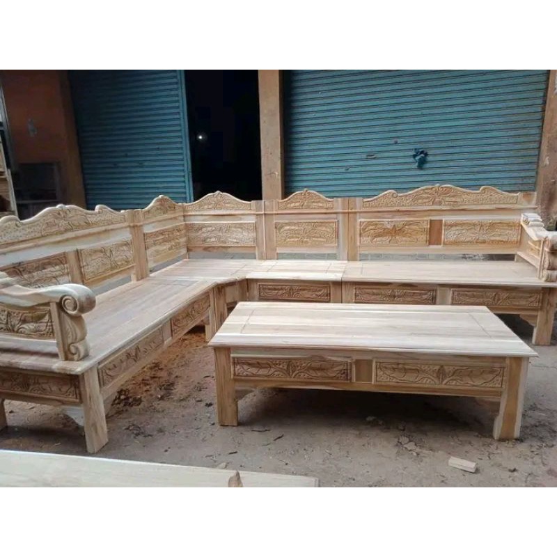 Ready Stok  kursi tamu Kayu Full Kayu Jati jepara kursi sudut gong minimalis jati Jepara mentah