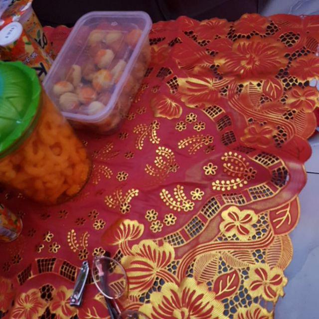 Taplak Meja Tamu Idul Fitri Merah Emas Red Gold 50x110 Cm Natal Imlek Jumbo Besar