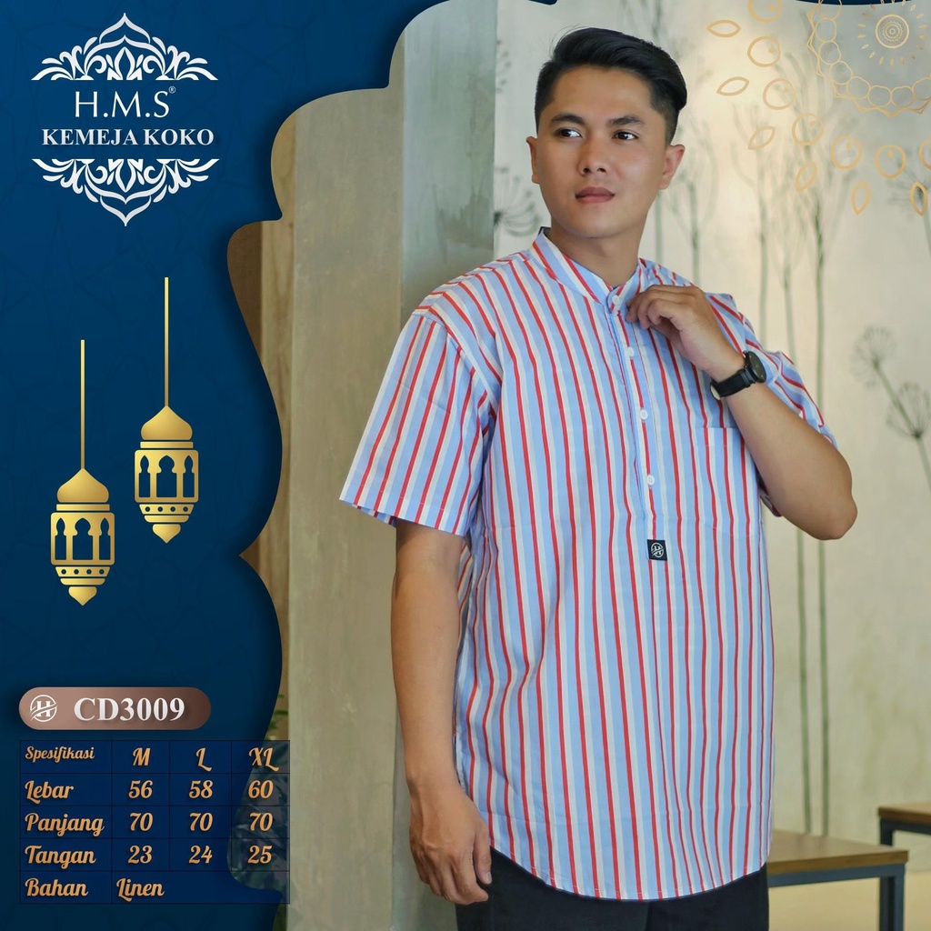 HMS kemeja lengan pendek linen kemeja katun pria warna creem asrt seri CD3001