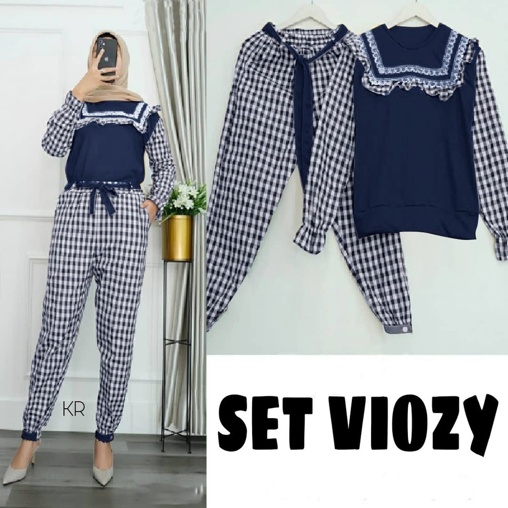 setelan wanita muslim fit L babyterry stelan viozy kotak set baju + clana cewek katun