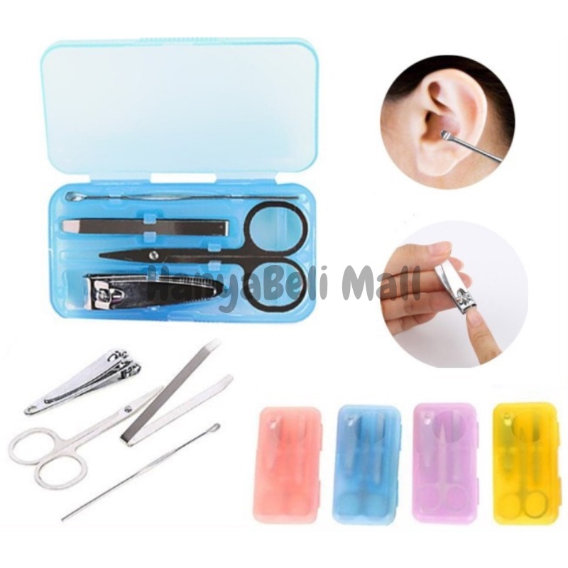 [HBM] Manicure Pedicure 4in1 Set Gunting Kuku Korek Kuping Telinga Pinset Kotak Plastik