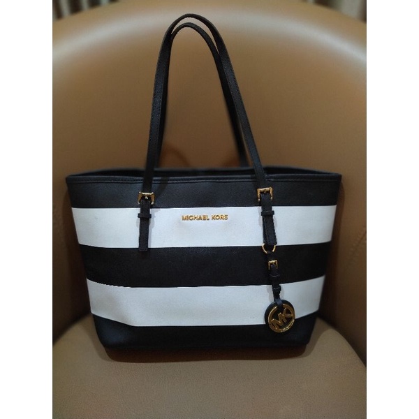(sale) tas wanita tote bag michael kors mk hitam putih second preloved seken