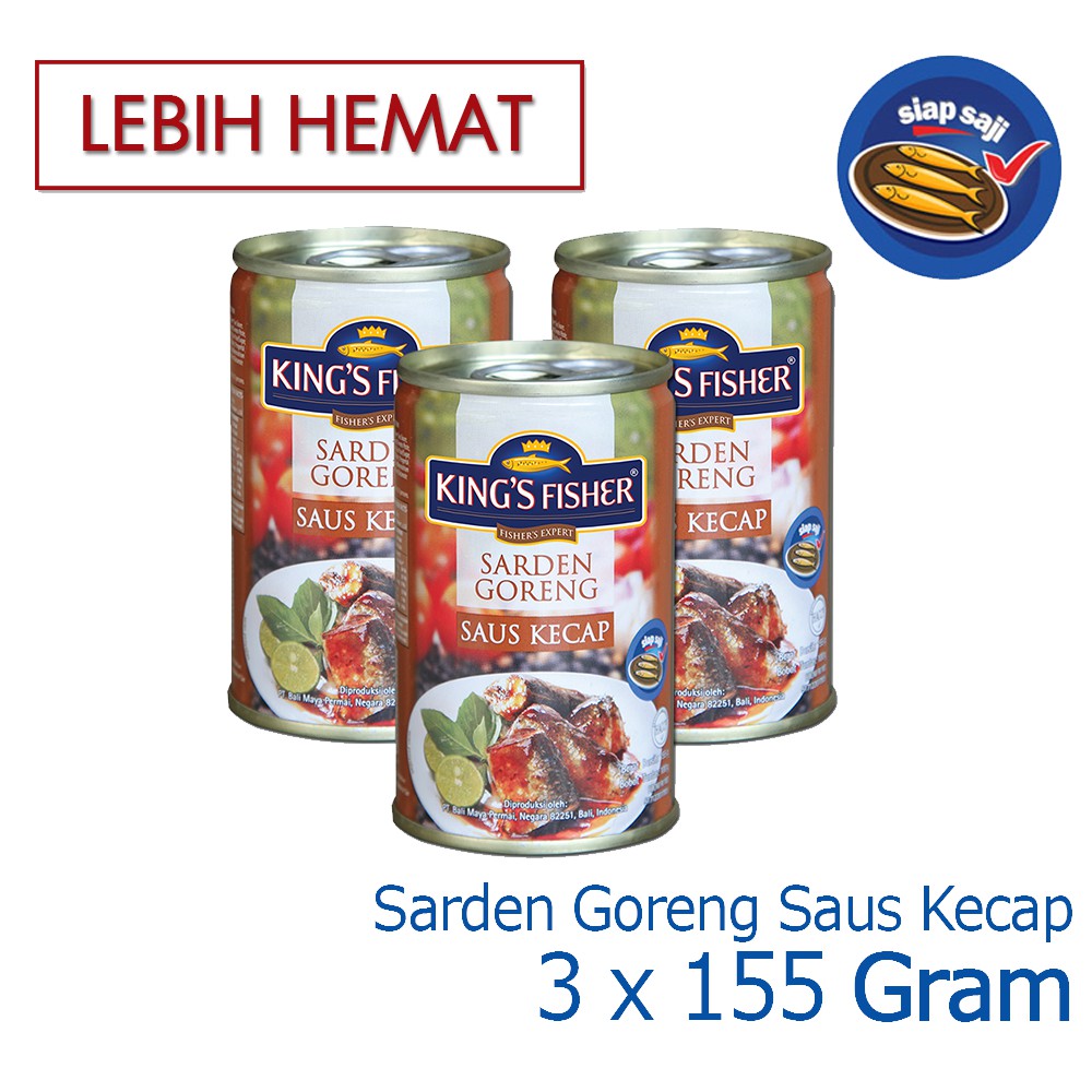 

MyHomey Paket 3 pcs Kings Fisher Sarden goreng mini rasa saus kecap Makanan Kaleng 155g kings fisher