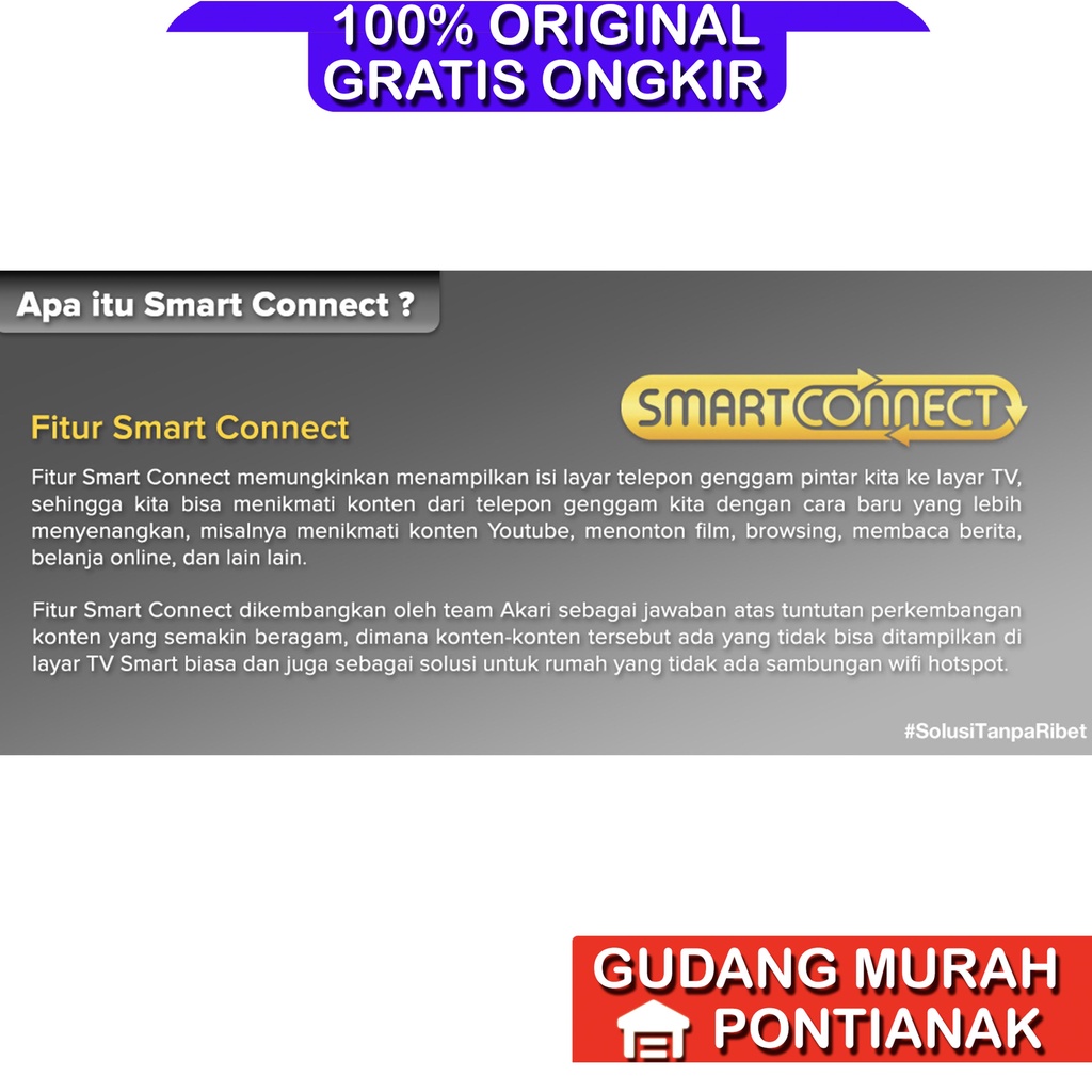 SMART TV GARANSI 5 TAHUN PANEL LED DIGITAL AKARI SMARTCONNECT 32 inch 32&quot; WIRELESS DISPLAY MIRRORING TV PINTAR Televisi