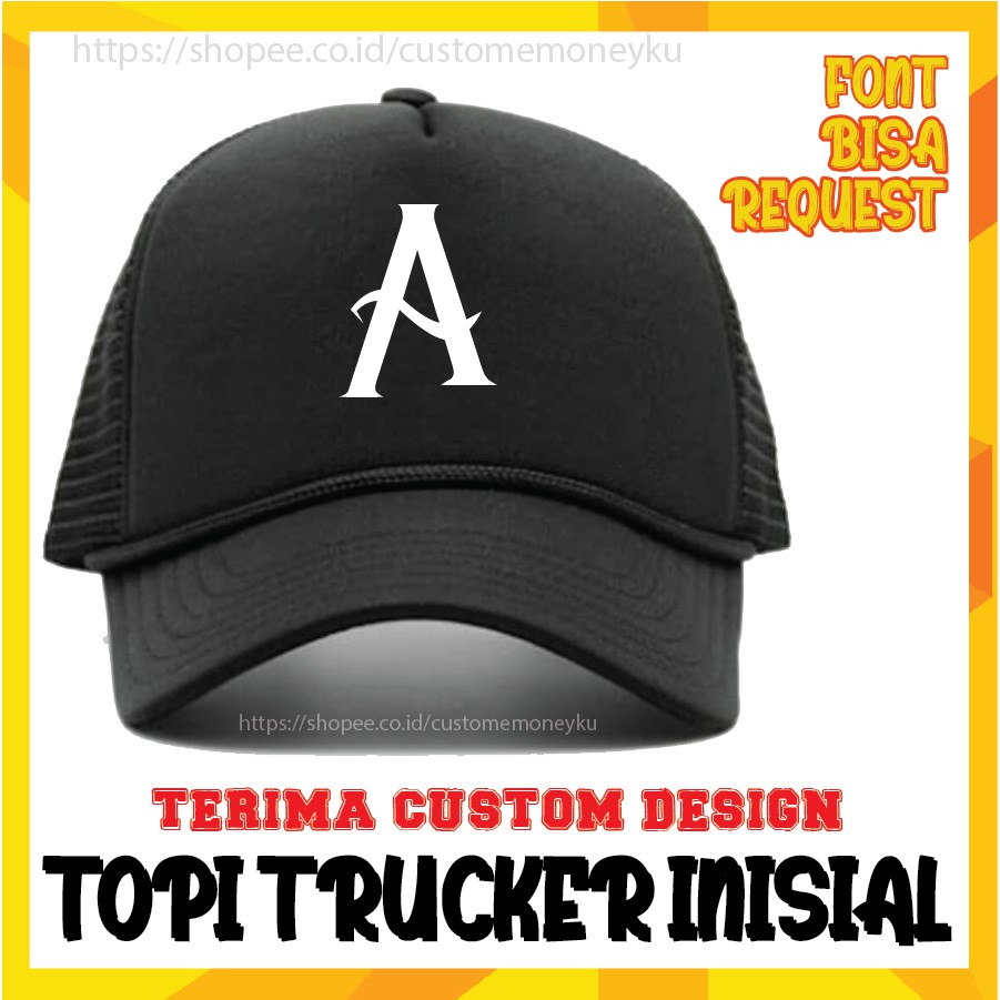 TOPI PRIA WANITA CETAK INISIAL HURUF A TOPI JARING TRUCKER - CUSTOM PREMIUM