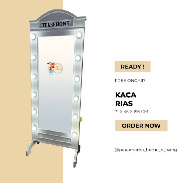 Kaca Rias Kayu - Standy Mirror Lampu - Kaca Rias Lampu - Medan
