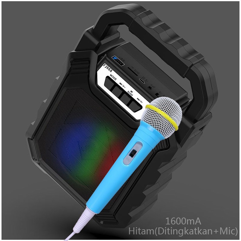[UOOK] Speaker Portable Bluetooth Nirkabel Mic Salon Mini LED Disco Bass Wireless USB TF-Card BT15-Ditingkatkan+Mic(H)