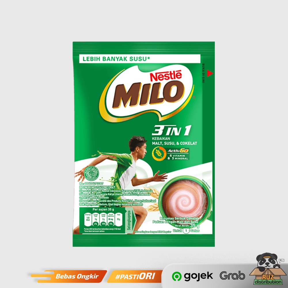 MILO 3 IN 1 ACTIV GO 35gr Renceng 10Pcs - Milo Sachet 3 IN 1 Renceng