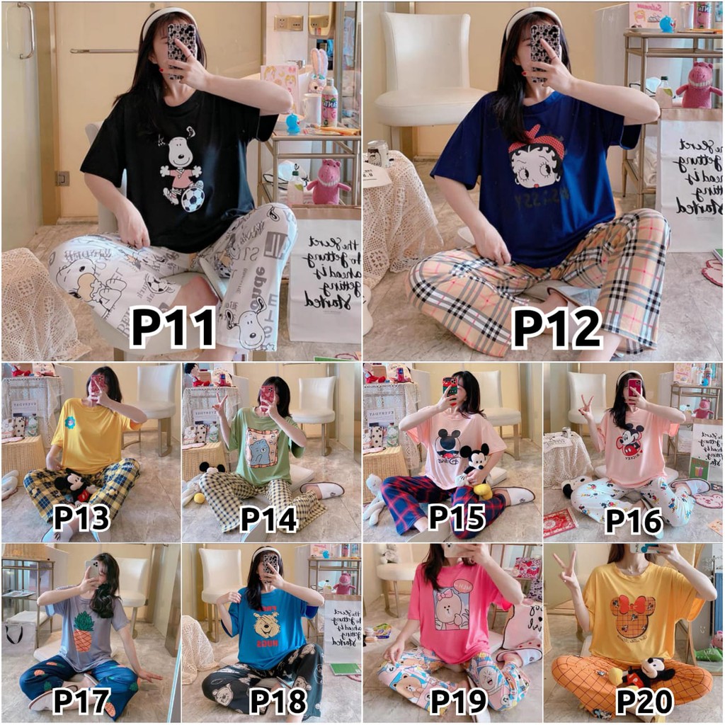 Baju Tidur Piyama Set/Piyama Wanita Import/Baju Piyama Motif Kartun/Woman Sleep Wear-2