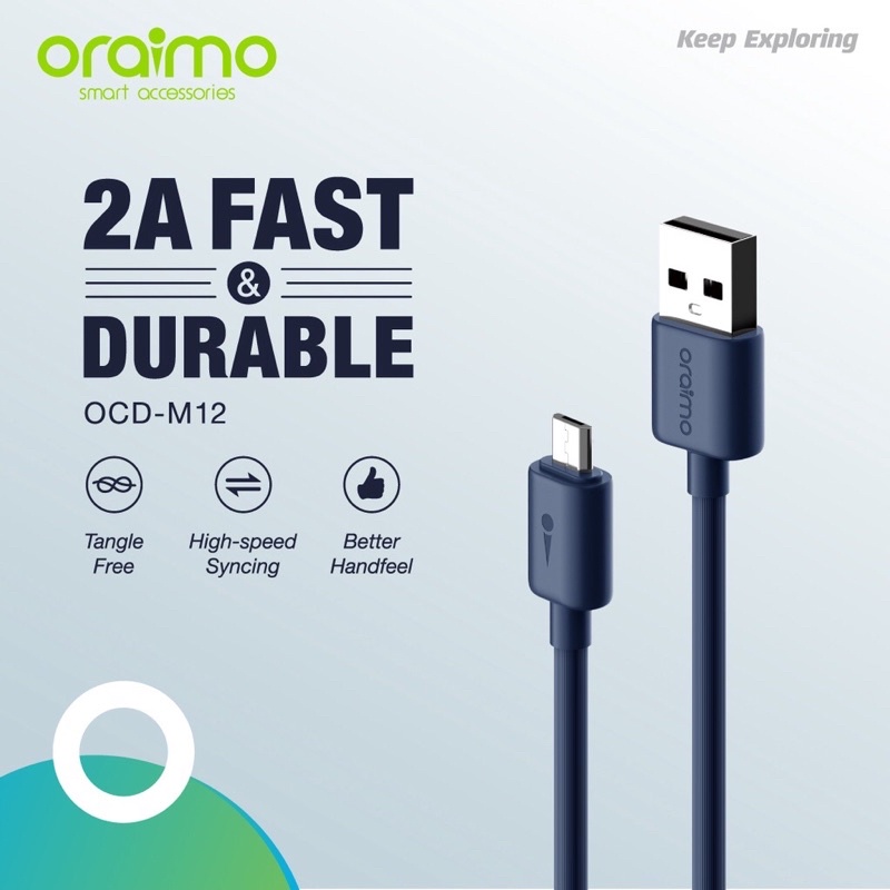 Oraimo OCD-M12 Kabel Data Micro USB Android Cable 2A Fast &amp; Durable - Garansi 1 Tahun