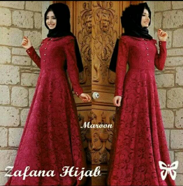 Baju Muslim Gamis Zafana Busana Lebaran Wanita Polos Warna Merah