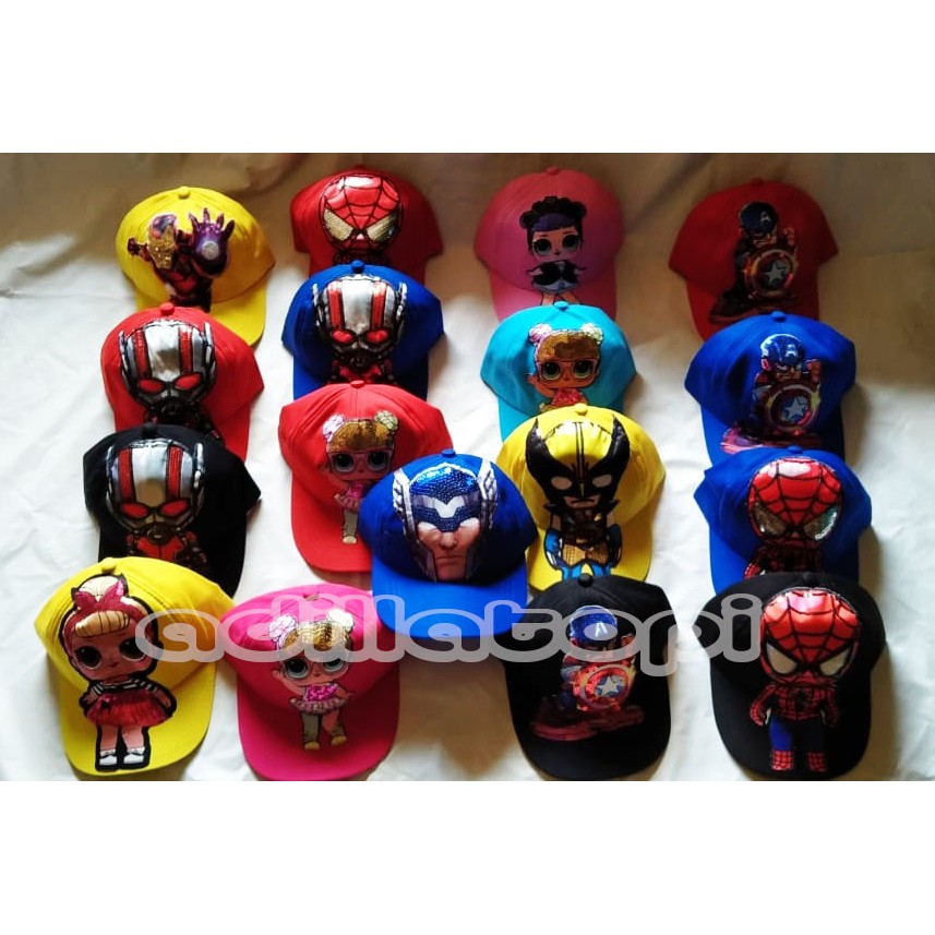 topi anak led LOL/SUPER HERO pake nama