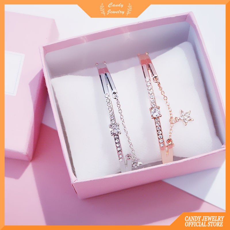 Perhiasan Gelang Tangan Rose Gold Wanita Hias Liontin Bintang Zircon Gaya Korea Untuk Hadiah