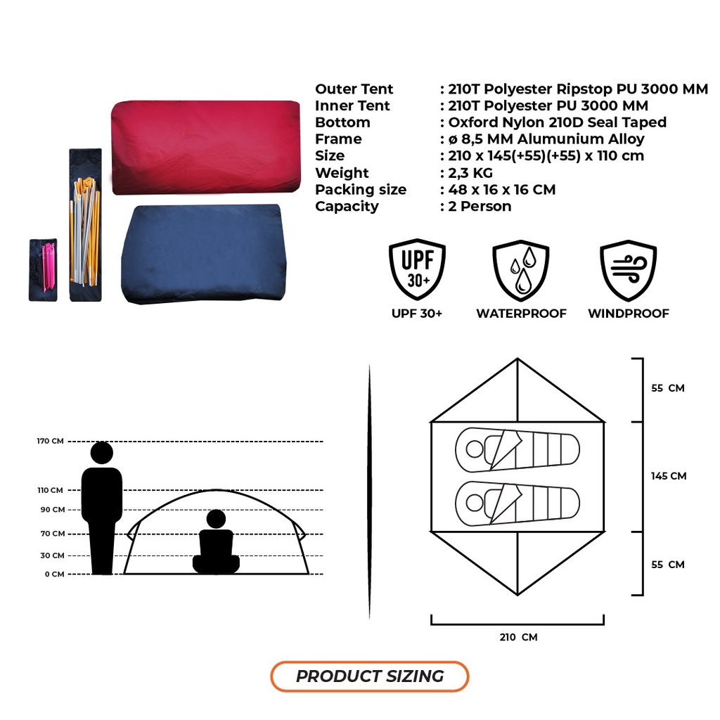 Tenda Camping Hillman Earlybird Smart 2 Kap 2-3 Orang Outdoor Tent/ Tenda camping double layer