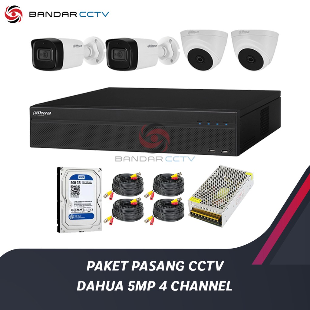 PAKET CCTV DAHUA 5MP 4 CHANNEL TINGGAL PASANG fullcolor