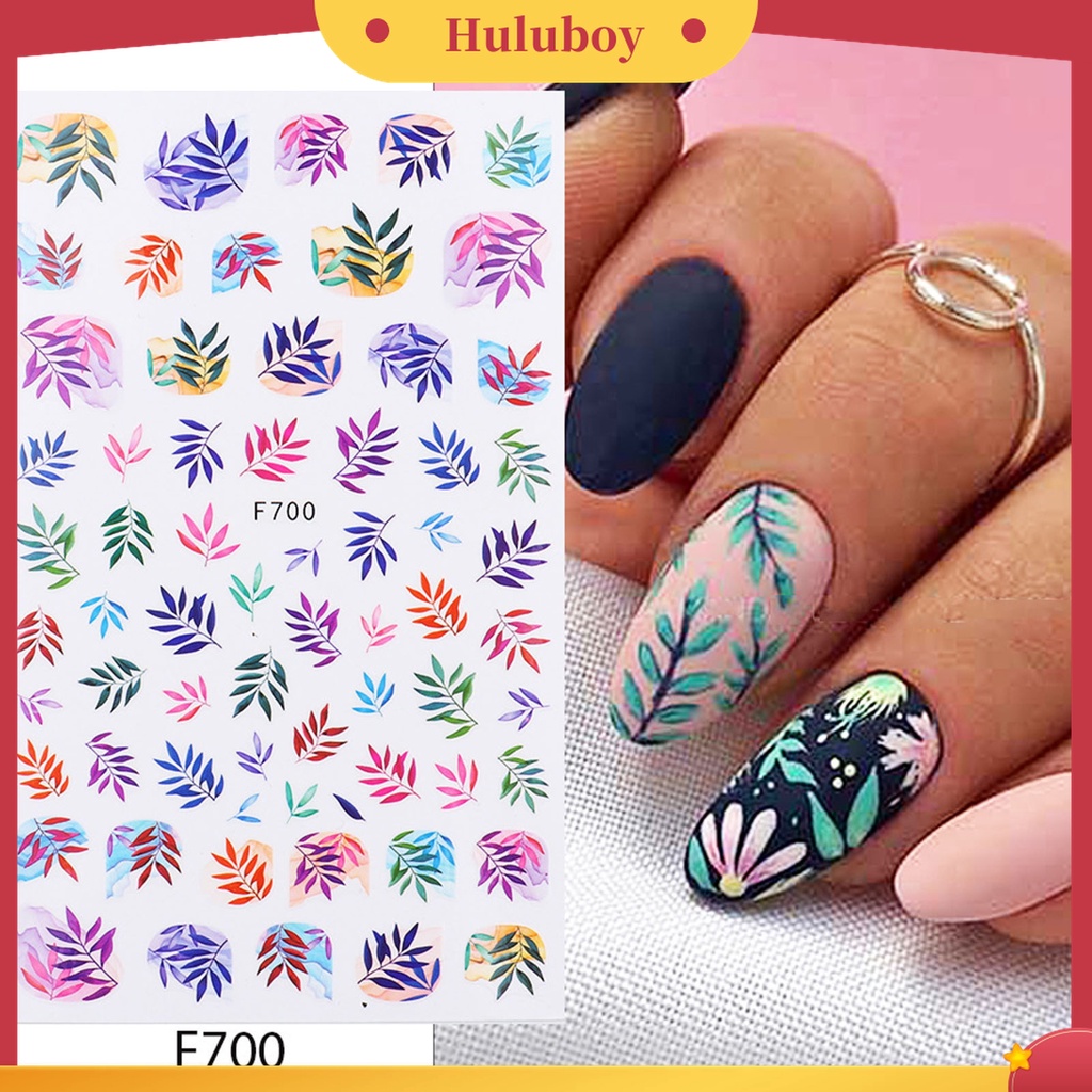 Huluboy Huluboy♡ Stiker Kuku 3D Motif Daun Willow Bunga Lebah Tahan Lama Untuk Dekorasi Nail Art