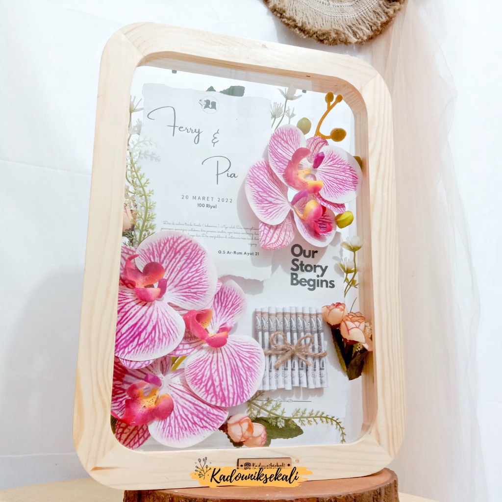 Simbolis Mahar Pernikahan White Flowers - Mahar Bingkai 3D Jati Belanda