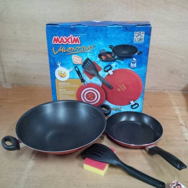 WAJAN MAXIM VALENTINO SET ORIGINAL WOK FRYPAN TEFLON ALAT MASAK GORENG
