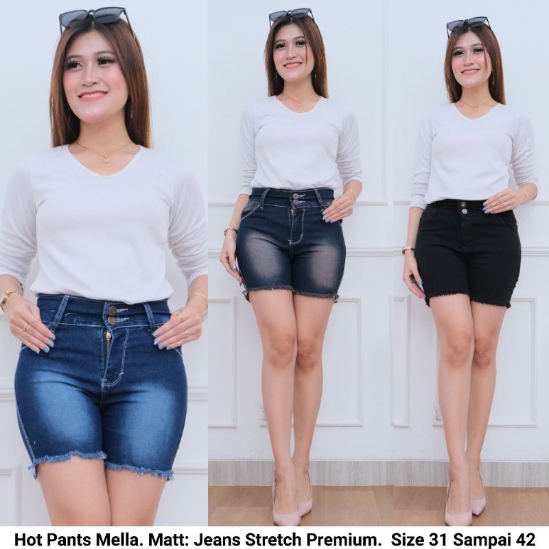Hot Pants Jeans Stretcth Mella Premium Regular Dan Jumbo Bigsize