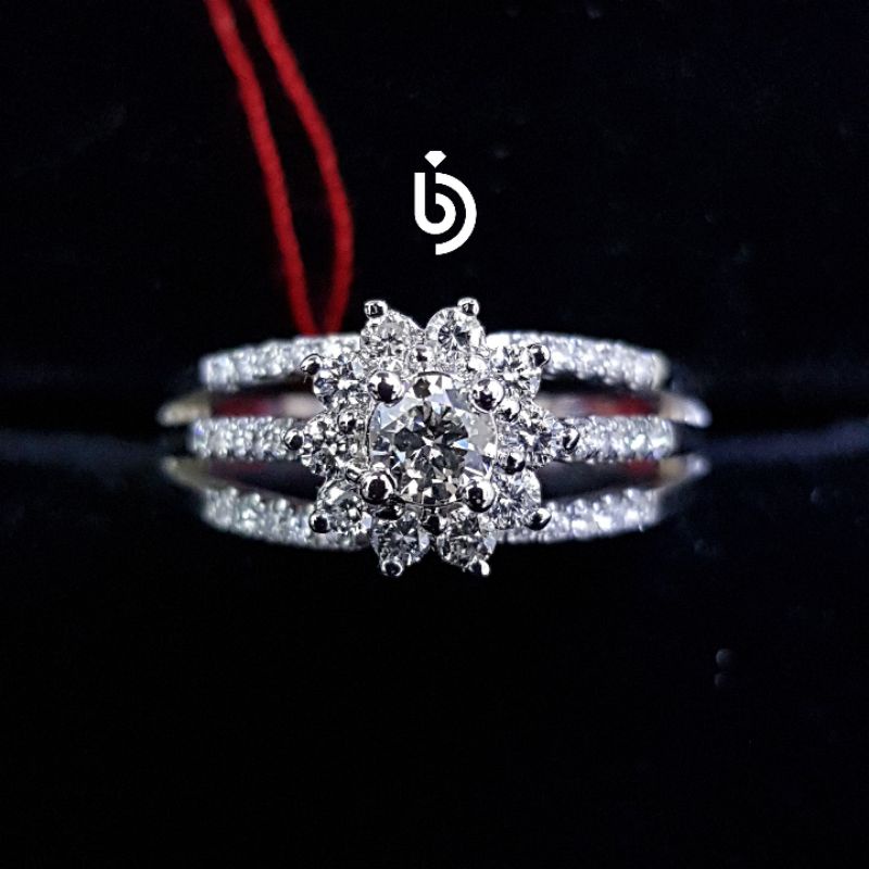 Cincin emas putih berlian asli natural diamond tengah berlian banjar