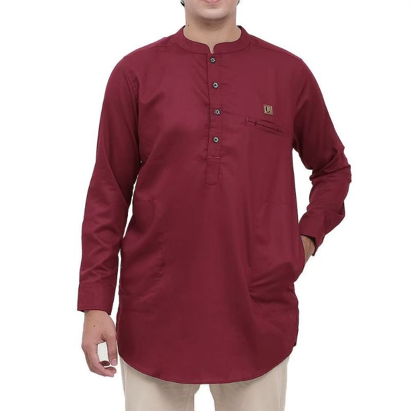 BAJU KOKO KURTA LENGAN PANJANG PAKAIAN MUSLIM PRIA WARNA OLIVE MAROON PUTIH NAVY PINK  ukuran M L XL