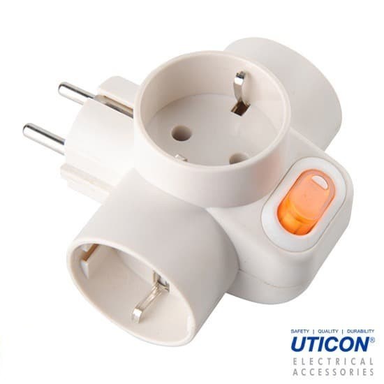 Uticon Steker T Arde + Saklar Neon SC-382 - Colokan Listrik 3 Lubang Uticon