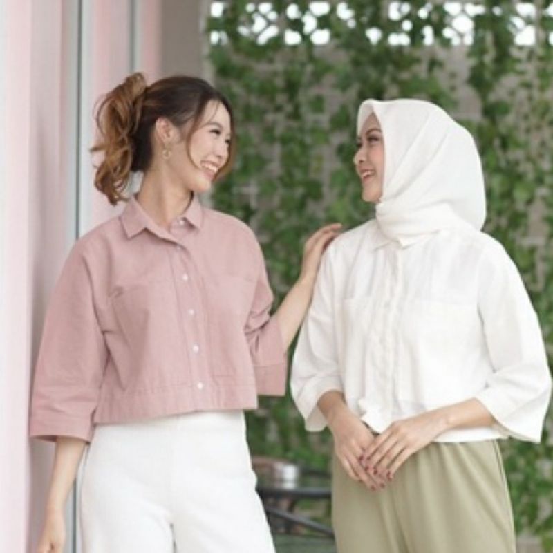 Vira -Kemeja Crop Linen Cringkle - Outer Crop Linen Cringkle - Atasan wanita - Pakaian wanita - Kemeja Wanita