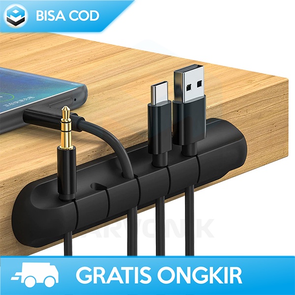 KABEL KLIP CAS HEADSET HITAM SILIKON ELASTIS ORGANIZER TEMPEL 5 HOLE