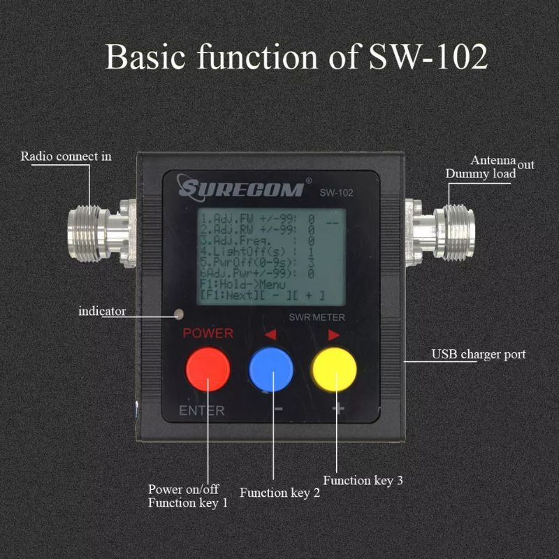 Surecom SW-102 Meter 125-520 MHZ Digital VHF UHF Power &amp; SWR Meter SW102 untuk Dual band radio