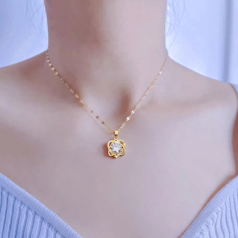 kalung titanium anti karat Ganda Hati Liontin Wanita necklace Berlian Perhiasan Korea