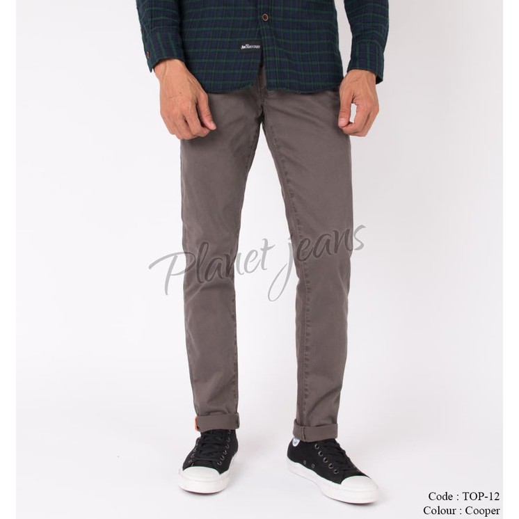 Terbaru Chino Big Size Casual Celana Pria Size 27 38 Pants Pria Slimfit Abu Gelap Aksen Selvedg R1H3