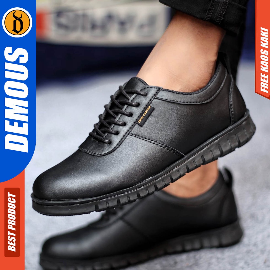 Sepatu Formal Casual Pria Kulit Pu Pantofel Kerja Hitam Fullblack Demous Brrodi