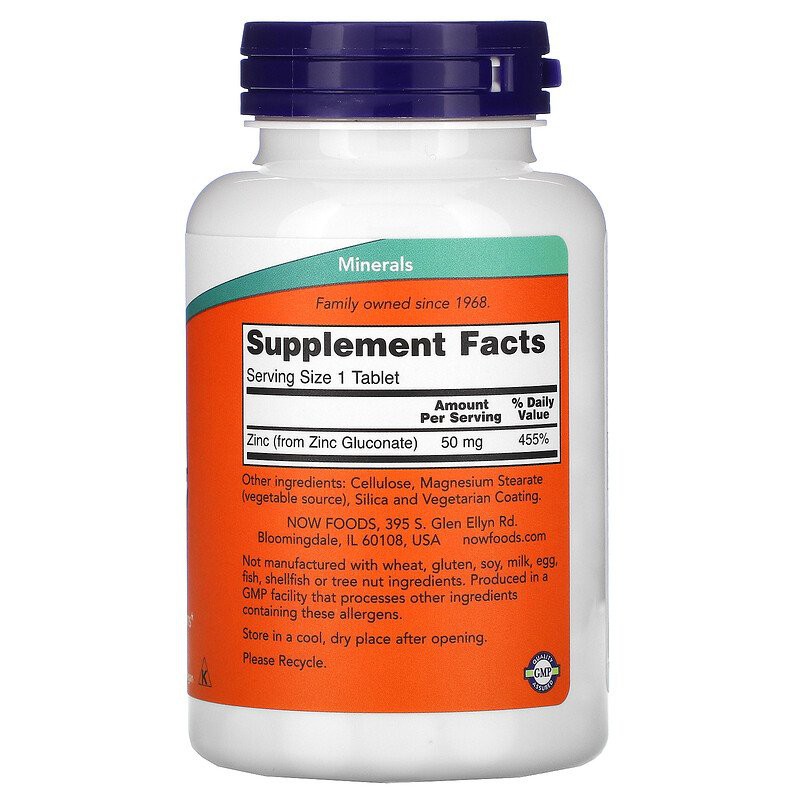 Now Foods Zinc 50 mg 100 Tablets