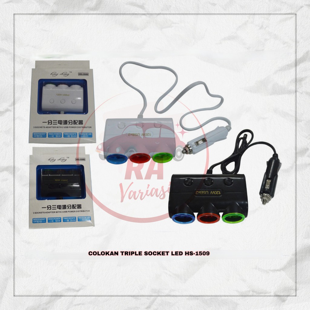 Colokan Lighter Socket Mobil Charger Mobil + USB HS