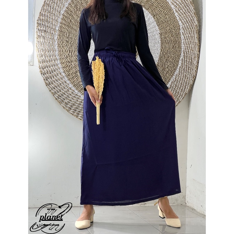 ROK POLOS A-LINE SKIRT MAXI ROK RAYON PANJANG PINGGANG FULL KARET