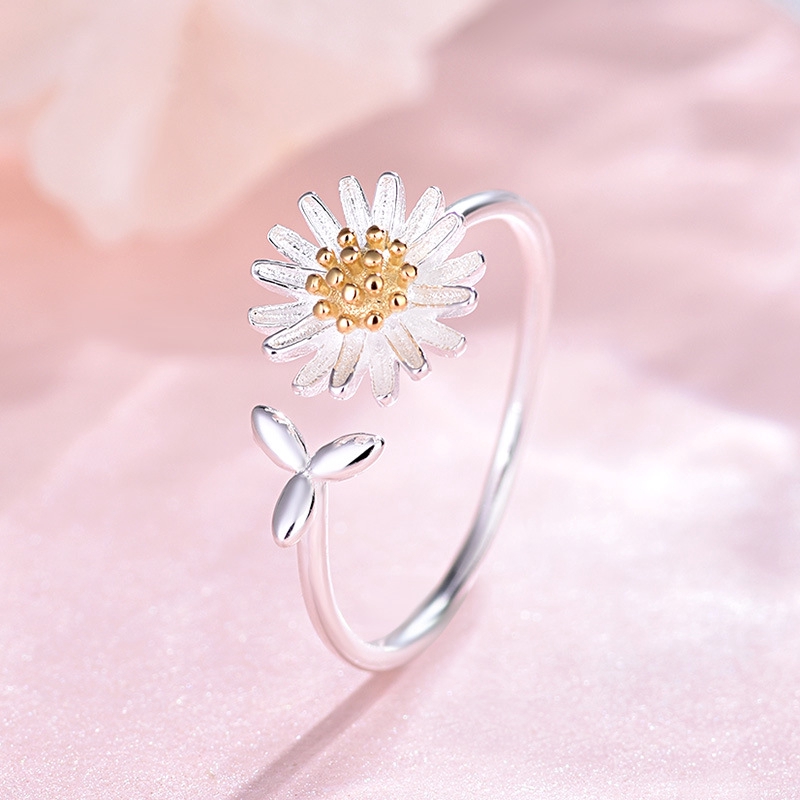 Cincin Kasual Ring Daisy Daun Imut Baru Versi Korea Pembukaan Perhiasan Rings Women Jewelry Accessory