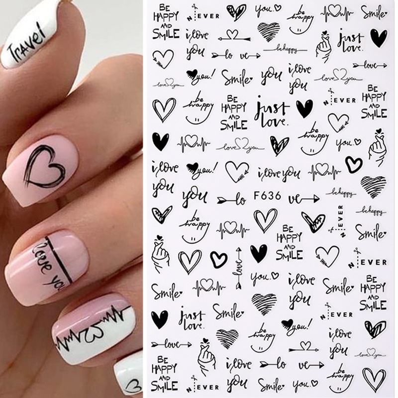 Love Heart Nail Stickers 3D Iridescent Star Heart Sticker Decals Nail Decoration Sliders Valentine Nails Manicures Tools