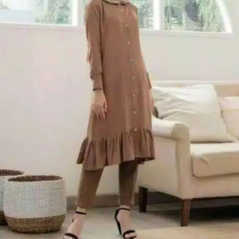 Tunik polos lengan panjang Atasan panjang wanita big size L